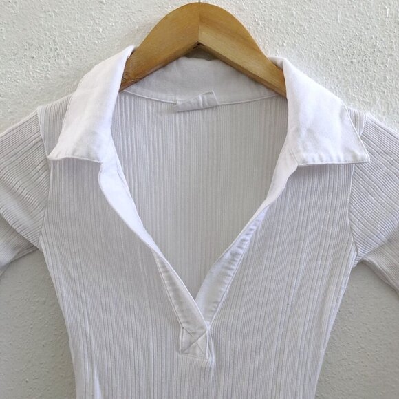 CLYQUE White Collared Rib Long Sleeve Bodysuit Size XS - Picture 4 of 6